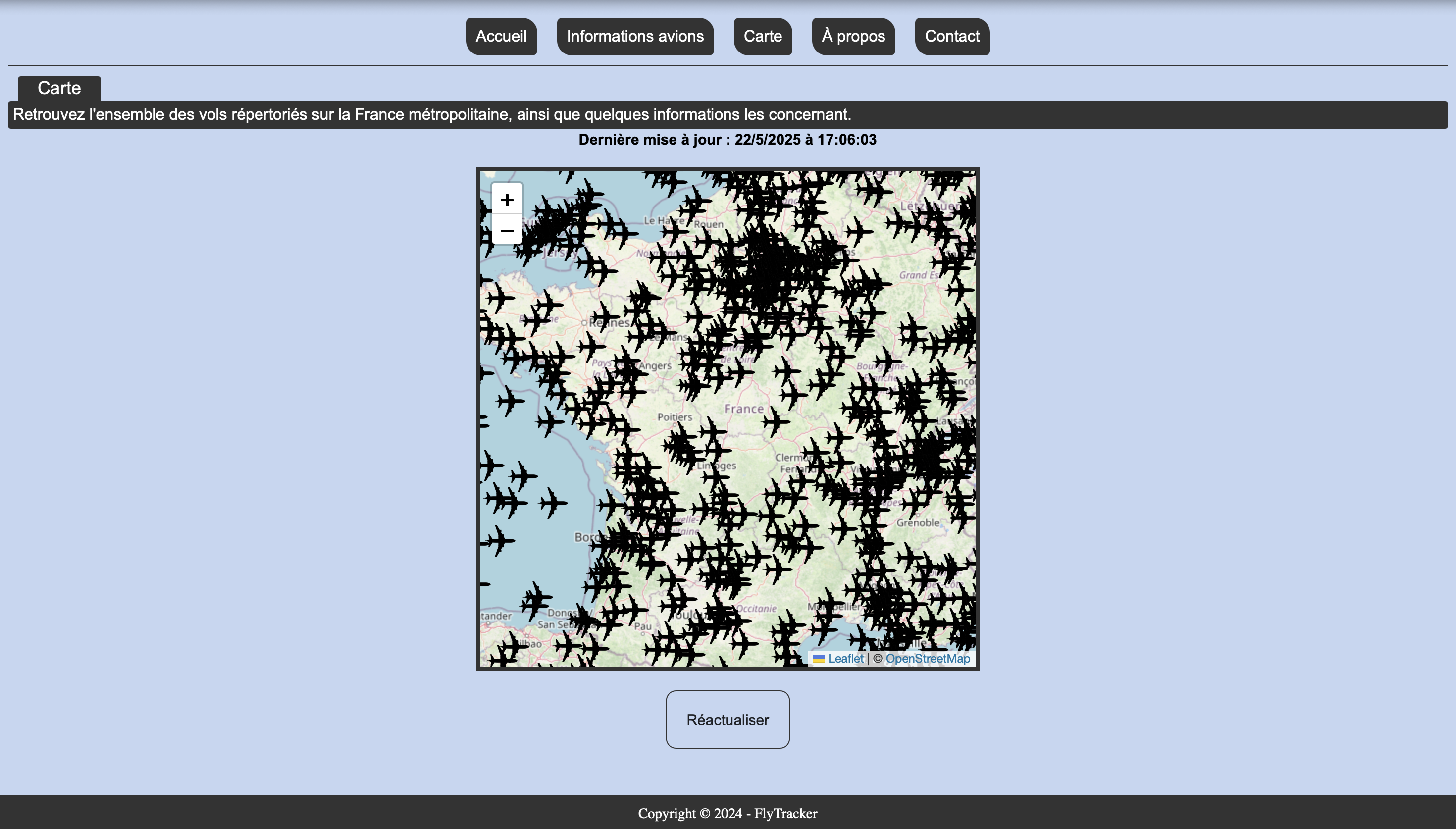 Screenshot carte de France avions